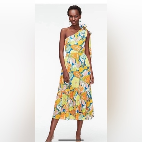 NWT J.Crew size 14 silk midi dress in tropical print - Picture 1 of 13